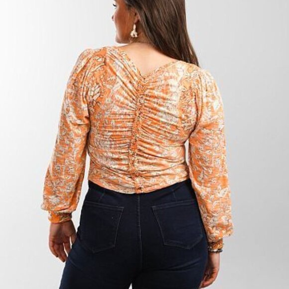 NWT Free People Women's Say The Word Cropped Top Blood Orange Combo Size Large - Picture 2 of 9